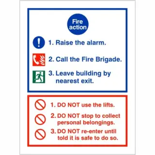 Self Adhesive Vinyl 3 Point Fire Action Notice Sign - Raise The Alarm