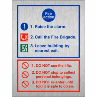 Brushed Aluminium &lpar;3mm&rpar; 3 Point Fire Action Notice Sign - Raise The Alarm