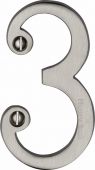 C1560 3-SN Heritage Brass Numeral 3 Face Fix 76mm &lpar;3"&rpar; Satin Nickel Finish