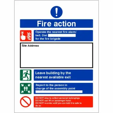 Click Here To Enlarge This Photo Of Rigid Plastic &lpar;1mm&rpar; Fire Action Construction Site Notice Sign