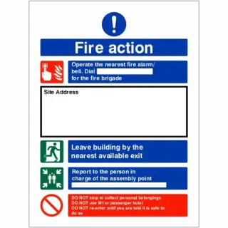 Rigid Plastic &lpar;1mm&rpar; Fire Action Construction Site Notice Sign