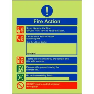 Photoluminescent &lpar;Glow in the Dark&rpar; Self Adhesive &lpar;Class C&rpar; Shout Fire Fire - Fire Action Notice Sign &lpar;For Holiday Lets&rpar;