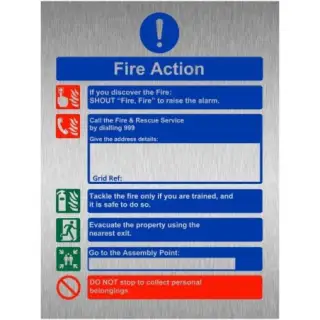 Brushed Aluminium &lpar;3mm&rpar; Shout Fire Fire - Fire Action Notice Sign &lpar;For Holiday Lets&rpar;