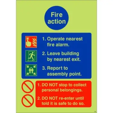 Click Here To Enlarge This Photo Of Photoluminescent &lpar;Glow in the Dark&rpar; Self Adhesive &lpar;Class C&rpar; Operate Nearest Fire Alarm Sign