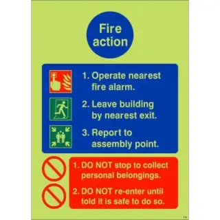 Photoluminescent &lpar;Glow in the Dark&rpar; Self Adhesive &lpar;Class C&rpar; Operate Nearest Fire Alarm Sign