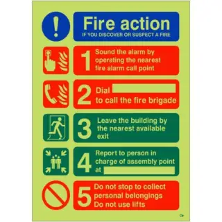Photoluminescent &lpar;Glow in the Dark&rpar; Self Adhesive &lpar;Class C&rpar; If You Discover or Suspect a Fire Sign