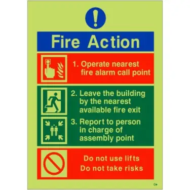 Click Here To Enlarge This Photo Of Photoluminescent &lpar;Glow in the Dark&rpar; Rigid Plastic &lpar;Class C&rpar; Operate Nearest Fire Alarm Call Point Sign