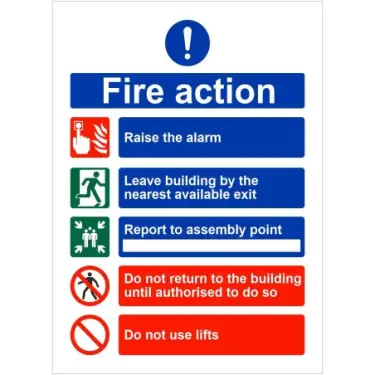 Click Here To Enlarge This Photo Of Self Adhesive Vinyl 5 Point Fire Action Notice Sign - Do Not Use Lifts