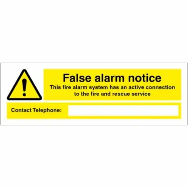 Click Here To Enlarge This Photo Of Self Adhesive Vinyl False Alarm Notice Sign - 150mm x 50mm