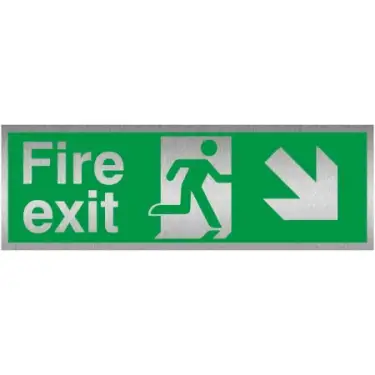 Click Here To Enlarge This Photo Of Brushed Aluminium &lpar;3mm&rpar; Fire Exit Arrow Down Right Sign