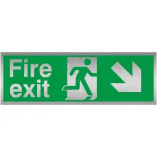 Brushed Aluminium &lpar;3mm&rpar; Fire Exit Arrow Down Right Sign