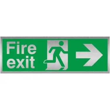 Click Here To Enlarge This Photo Of Brushed Aluminium &lpar;3mm&rpar; Fire Exit Arrow Right Sign