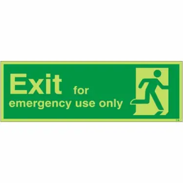 Click Here To Enlarge This Photo Of Photoluminescent &lpar;Glow in the Dark&rpar; Rigid Plastic &lpar;Class C&rpar; "Exit For Emergency Use Only" Sign