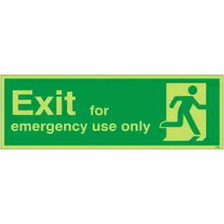 Photoluminescent &lpar;Glow in the Dark&rpar; Rigid Plastic &lpar;Class C&rpar; "Exit For Emergency Use Only" Sign