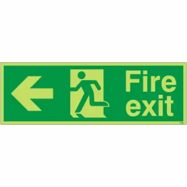 Click Here To Enlarge This Photo Of Photoluminescent &lpar;Glow in the Dark&rpar; Rigid Plastic &lpar;Class C&rpar; Fire Exit Left Sign