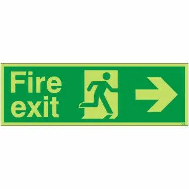 Click Here To Enlarge This Photo Of Photoluminescent &lpar;Glow in the Dark&rpar; Rigid Plastic &lpar;Class C&rpar; Fire Exit Right Sign