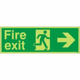 Photoluminescent &lpar;Glow in the Dark&rpar; Rigid Plastic &lpar;Class C&rpar; Fire Exit Right Sign