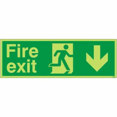 Click Here To Enlarge This Photo Of Photoluminescent &lpar;Glow in the Dark&rpar; Rigid Plastic &lpar;Class C&rpar; Fire Exit Down Sign