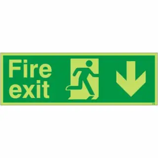 Photoluminescent &lpar;Glow in the Dark&rpar; Rigid Plastic &lpar;Class C&rpar; Fire Exit Down Sign