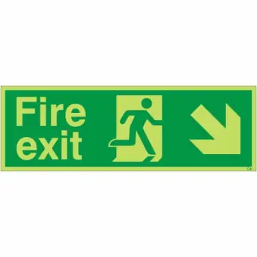 Click Here To Enlarge This Photo Of Photoluminescent &lpar;Glow in the Dark&rpar; Self Adhesive &lpar;Class C&rpar; Fire Exit Down Right Sign