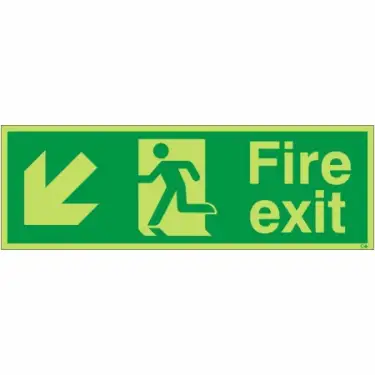 Click Here To Enlarge This Photo Of Photoluminescent &lpar;Glow in the Dark&rpar; Self Adhesive &lpar;Class C&rpar; Fire Exit Down Left Sign