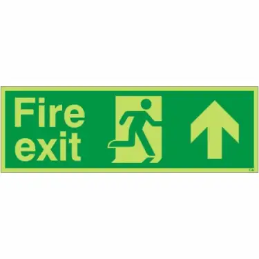 Click Here To Enlarge This Photo Of Photoluminescent &lpar;Glow in the Dark&rpar; Rigid Plastic &lpar;Class C&rpar; Fire Exit Up Sign