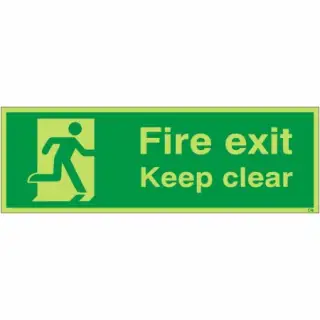 Photoluminescent &lpar;Glow in the Dark&rpar; Self Adhesive &lpar;Class C&rpar; Final Fire Exit Keep Clear Sign