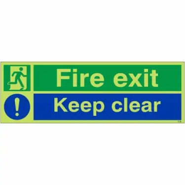 Click Here To Enlarge This Photo Of Photoluminescent &lpar;Glow in the Dark&rpar; Self Adhesive &lpar;Class C&rpar; Fire Exit Keep Clear Sign