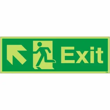 Click Here To Enlarge This Photo Of Photoluminescent &lpar;Glow in the Dark&rpar; Self Adhesive &lpar;Class C&rpar; Exit Arrow Up Left Sign