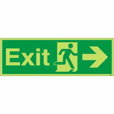 Click Here To Enlarge This Photo Of Photoluminescent &lpar;Glow in the Dark&rpar; Self Adhesive &lpar;Class C&rpar; Exit Arrow Right Sign
