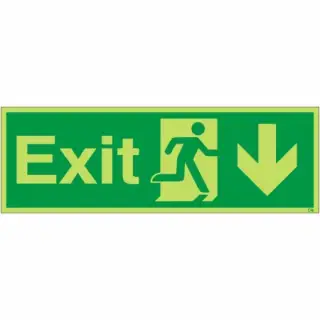 Photoluminescent &lpar;Glow in the Dark&rpar; Self Adhesive &lpar;Class C&rpar; Exit Arrow Down Sign