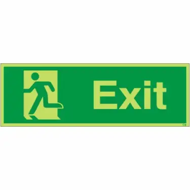 Click Here To Enlarge This Photo Of Photoluminescent &lpar;Glow in the Dark&rpar; Rigid Plastic &lpar;Class C&rpar; Exit Running Man Left Sign
