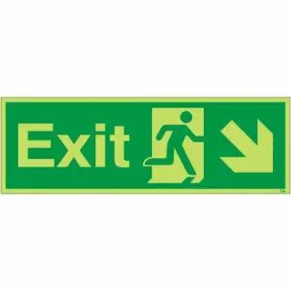 Photoluminescent &lpar;Glow in the Dark&rpar; Rigid Plastic &lpar;Class C&rpar; Exit Arrow Down Right Sign