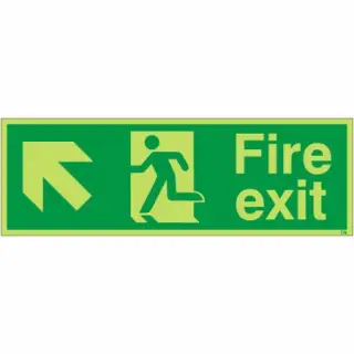 Photoluminescent &lpar;Glow in the Dark&rpar; Self Adhesive &lpar;Class C&rpar; Fire Exit Arrow Up Left Sign