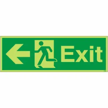 Click Here To Enlarge This Photo Of Photoluminescent &lpar;Glow in the Dark&rpar; Self Adhesive &lpar;Class C&rpar; Exit Arrow Left Sign