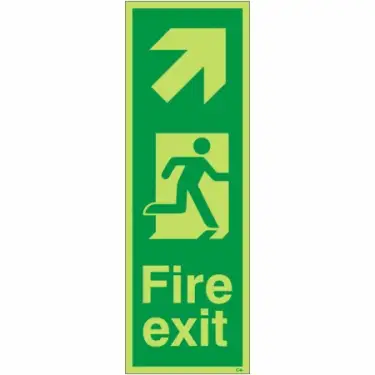 Click Here To Enlarge This Photo Of Photoluminescent &lpar;Glow in the Dark&rpar; Rigid Plastic &lpar;Class C&rpar; Fire Exit Arrow Up Right Sign