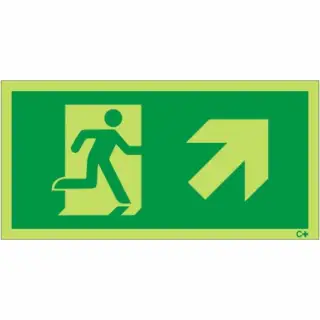 Photoluminescent &lpar;Glow in the Dark&rpar; Self Adhesive &lpar;Class C&rpar; Fire Exit Symbol Only with Arrow Up Right Sign