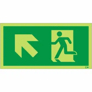 Photoluminescent &lpar;Glow in the Dark&rpar; Self Adhesive &lpar;Class C&rpar; Fire Exit Symbol Only with Arrow Up Left Sign