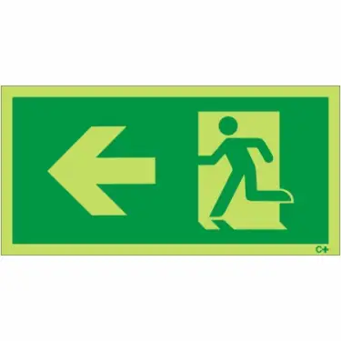 Click Here To Enlarge This Photo Of Photoluminescent &lpar;Glow in the Dark&rpar; Self Adhesive &lpar;Class C&rpar; Fire Exit Symbol Only with Arrow Left Sign