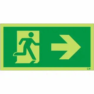 Photoluminescent &lpar;Glow in the Dark&rpar; Rigid Plastic &lpar;Class C&rpar; Fire Exit Symbol Only with Arrow Right Sign