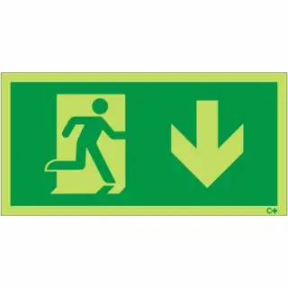 Photoluminescent &lpar;Glow in the Dark&rpar; Self Adhesive &lpar;Class C&rpar; Fire Exit Symbol Only with Arrow Down Sign