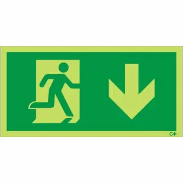 Click Here To Enlarge This Photo Of Photoluminescent &lpar;Glow in the Dark&rpar; Rigid Plastic &lpar;Class C&rpar; Fire Exit Symbol Only with Arrow Down Sign