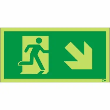 Click Here To Enlarge This Photo Of Photoluminescent &lpar;Glow in the Dark&rpar; Self Adhesive &lpar;Class C&rpar; Fire Exit Symbol Only with Arrow Down Right Sign