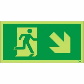 Photoluminescent &lpar;Glow in the Dark&rpar; Self Adhesive &lpar;Class C&rpar; Fire Exit Symbol Only with Arrow Down Right Sign