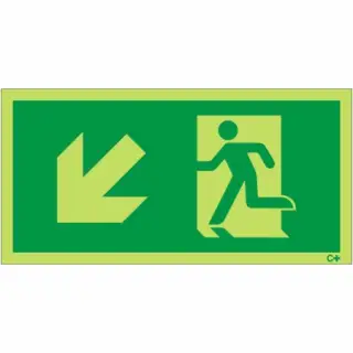 Photoluminescent &lpar;Glow in the Dark&rpar; Self Adhesive &lpar;Class C&rpar; Fire Exit Symbol Only with Arrow Down Left Sign