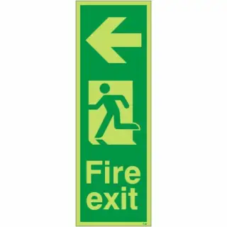Photoluminescent &lpar;Glow in the Dark&rpar; Rigid Plastic &lpar;Class C&rpar; Fire Exit Arrow Left Sign - 200mm x 600mm