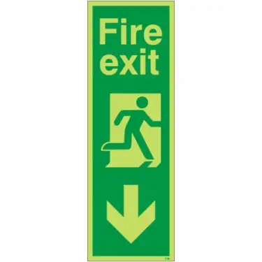 Click Here To Enlarge This Photo Of Photoluminescent &lpar;Glow in the Dark&rpar; Rigid Plastic &lpar;Class C&rpar; Fire Exit Arrow Down Sign