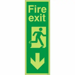 Photoluminescent &lpar;Glow in the Dark&rpar; Rigid Plastic &lpar;Class C&rpar; Fire Exit Arrow Down Sign
