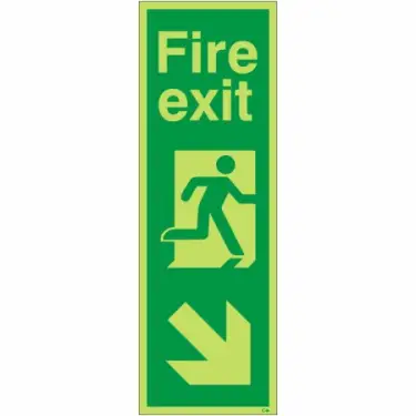 Click Here To Enlarge This Photo Of Photoluminescent &lpar;Glow in the Dark&rpar; Self Adhesive &lpar;Class C&rpar; Fire Exit Arrow Down Right Sign