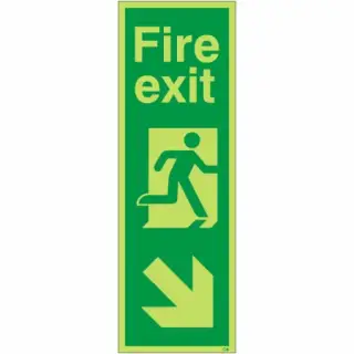 Photoluminescent &lpar;Glow in the Dark&rpar; Rigid Plastic &lpar;Class C&rpar; Fire Exit Arrow Down Right Sign
